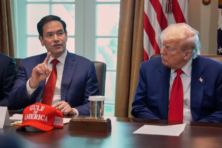 Secretary of State Marco Rubio speaks during a cabinet meeting at the White House in Washington, DC