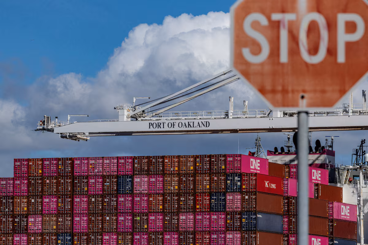 A cargo ship full of shipping containers is seen at the port of Oakland as trade tensions escalate over U.S. tariffs, in Oakland, California, U.S., March 6, 2025.